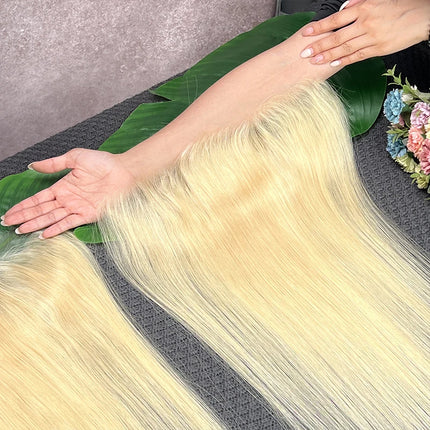 #613 Blonde Color Straight Hair 13x4 13x6 HD Lace Frontal Pre Plucked Melt Skins Invisible HD Lace 100% Raw Virgin Human Hair
