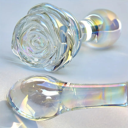 Glass Anal Plug Colorful Butt Plug Prostate Massager With Rose Round Base Plug Anal Dilator Masturbation Sex Toy For Men Women