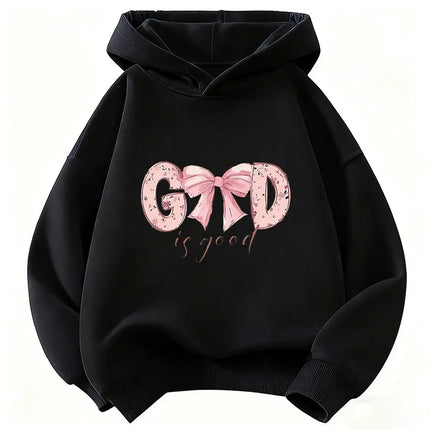 God Is Good with Bow Deisng Graphic Hoodie Kids Children's Sweatshirt Hoody for Boys Girls Autumn Winter Casual Hoodies