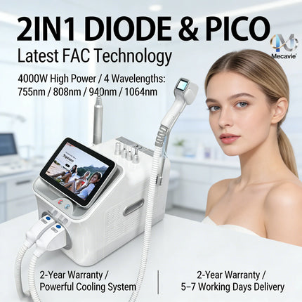 Soprano 2 in1 Diode Laser Machine 4000W 755nm 808nm 1064nm Hair Removal Tattoo Removal Ice Cooling System Professional Device
