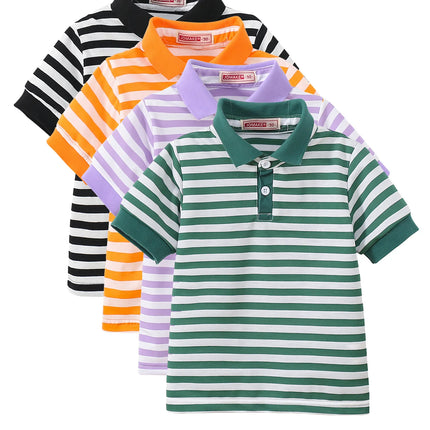 4-Piece Set New Style Summer Boys & Girls Striped Short Sleeve T-Shirt Tops Children's Fashion Stylish Collar
