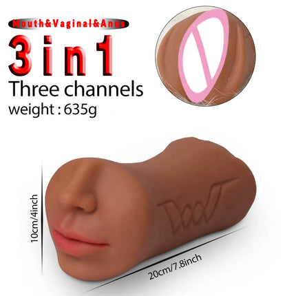 Realistic 3 in 1 Male Masturbator Cup Mouth Vagina Anal 3 Holes Deep Throat Blowjob Pocket Pussy Airplane Cup Sex Toy for Men