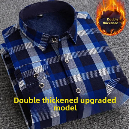 Thickened Fleece Men's Casual Shirt Warm Plaid Set Winter Wear Comfortable Breathable Fashionable Chinese Brand Clothing