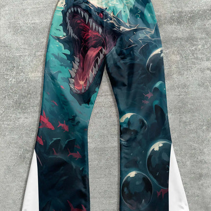 Y2k Flared Pants Men Loose 3D Print Trousers Casual Sweatpants Mid Waist Sporty Female Clothes Streetwear Hip Hop Vintage Pants