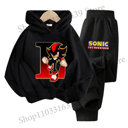 Sonics Hooded Sweatshirt Sets Anime Long Sleeves Pants Suit Boy Cartoon Hoodie Pants Set Kids Sports Tops Spring Autumn Clothes