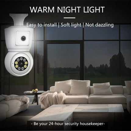 ICsee E27 6MP Bulb WiFi Camera Dual Lens Dual Screen Auto Tracking Two Way Audio Color Night Vision for Indoor Security Camera