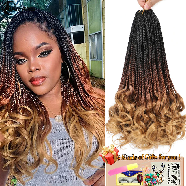 14” French Curls Braiding Hair Pre Braided Synthetic Box Braids Crochet Curl Ends French Curl Crochet Braids for Women And Kids