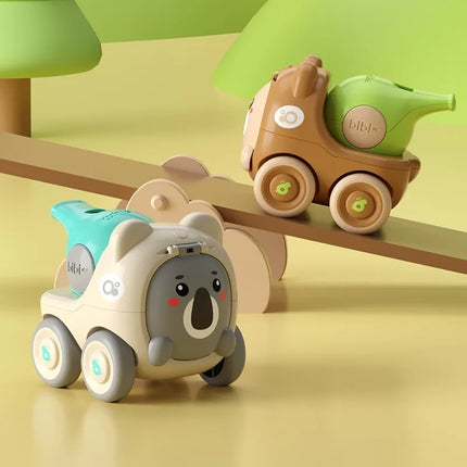 Baby Animal Small Car Toy with Recoil Mechanism Whistle Can Open The Lid To Release Small Items, Inertia Sliding Baby Puzzle Toy