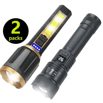 1/A Set Super Bright LED Flashlights USB Rechargeable Telescopic Zoom Tactical Torch Portable Long-Range Camping Fishing Lantern
