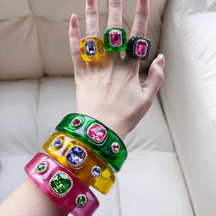 Luxury Jewelry Sets Resin Chunky Bangles Rings Exaggerated Designer Open Bracelet Women's Gift Set Party Accessories New