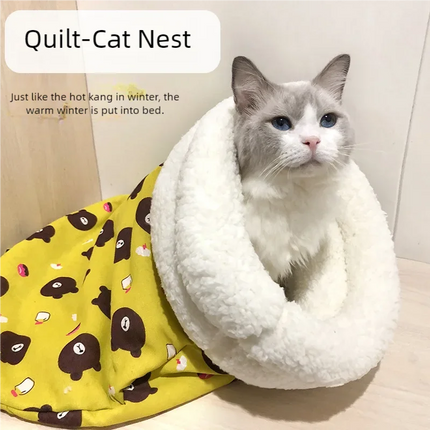 Soft Cuddly Cat Sleeping Bag Fluffy Feel Thickened Pet Pocket Quilt Bed Warm Nest for Kitten Puppy Comfortable Warmth