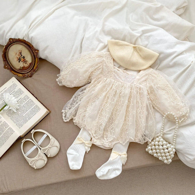 7006 Baby Lace Romper Longsleeve Princess Baby Girls Clothes Newborn Infant 0-6m Romper