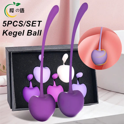 5PCS Sweet Cherry Vaginal Ball Sex Toys for Women Silicone Smart Geisha Kegel Ball Chinese Ben Wa Ball Vagina Tighten Exerciser