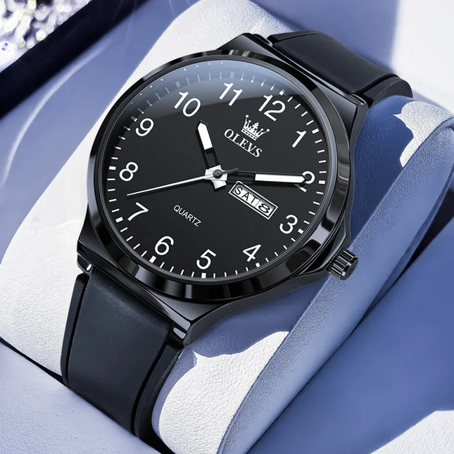 OLEVS 5647 Man's Watch Fashion Big Dial Quartz Watch For Men Number Scale Waterproof Luminous Dual Calendar Simple Hand Clock