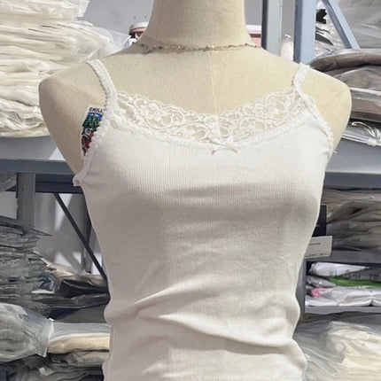 Sweet Solid Lace Trim Y2k Crop Top Casual White Ribbed Cotton Sleeveless Summer Camis Women Vintage Cute Slim Tank Tops 2023