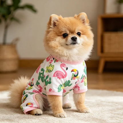 Cooling Summer Pet Dog Vest Cartoon Flamingo Cactus Dog Four Legged Pajamas Fashion Pet Clothes Soft and Comfortable Pet Apparel