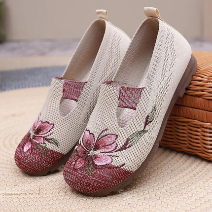 Women's Summer 2025 Breathable Soft-Soled Non-Slip Leisure Mesh Embroidered Flats