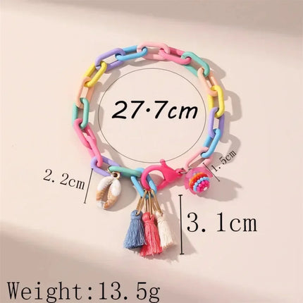 New Trendy Multicolor Acrylic Anklet for Women Boho Tassel Ball Pendant Handmade Anklet Leg Chains Charm Summer Beach Jewelry
