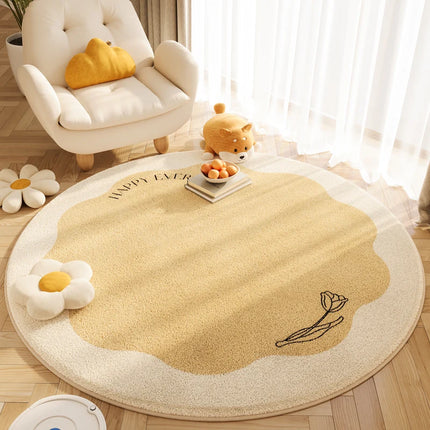 VIKAMA Cute Cartoon Living Room Round Flannel Carpet, Bedroom Bedside Anti-Slip And Cooling Rug, Home Decoration