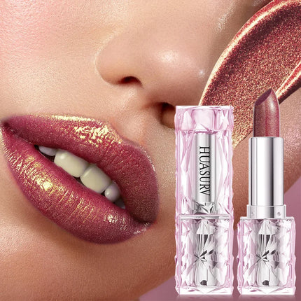 HUASURV Waterproof Shimmer Lipstick: Pearlescent Fine Glitter Long Lasting Lip Gloss New Arrival for Smooth Shiny Lip Makeup