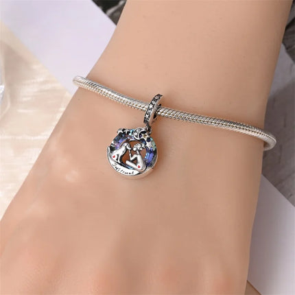 100% 925 Sterling Silver Blue Crystal Life Tree Angel Star Moon Pendants Charms Fit Qikaola 925 Original Bracelets DIY Jewelry