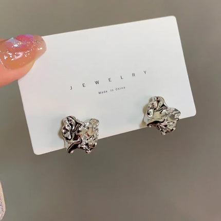 Charm Irregularity Fold and Wrinkle Metal Block Stud Earrings for Women Personality Fashion Korea Earring Jewelry Accessories