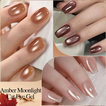 7.5ML Amber Moonlight Cat Magnetic Gel High Glossy Luxury Coffee Series Cat Eye Gel Soak Off UV Semi-Permanent Nail Art Varnish