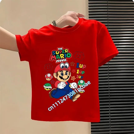 2026 New Summer Cotton T-shirt Super Mario Cartoon T-shirt Men's and Women's Fashion Top Children's Role Playing Short Sleeve