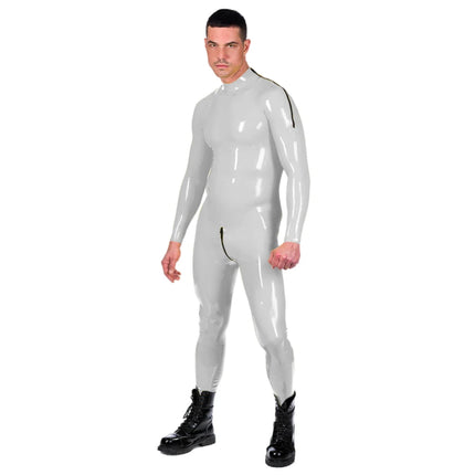 Wet Look Faux Leather PVC Catsuit Long Sleeve Side Zip Unitard Custom Handmade Bodysuit Men and Women Unisex Latex Suit No Hood