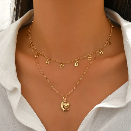 Gold Layered Star Necklace Set For Women 3PCS Dainty Sun Pendant Choker Adjustable Necklace for Daily Beach Party Gift