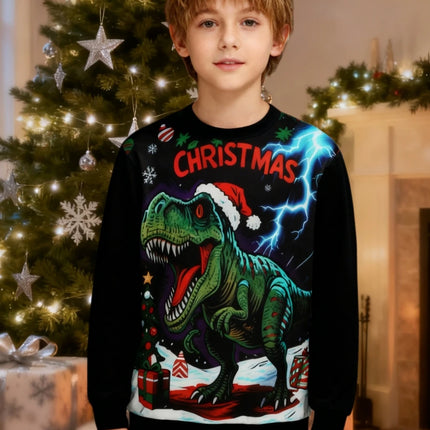 Funny Tree Rex Christmas Ugly Sweatshirt New Fashion Cartoon Dinosaur Graphic Hoodies for Girls Clothes Xmas Boys Gift Kids Tops