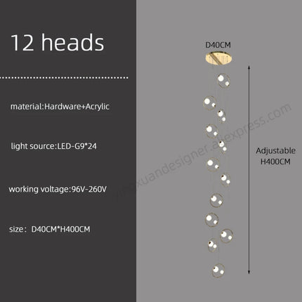 Chandelier for Staircase Hanging Lamp Modern Pendant Luster Lighting for Living room Led Ceiling Lamps Ring Stairs Loft Lighting