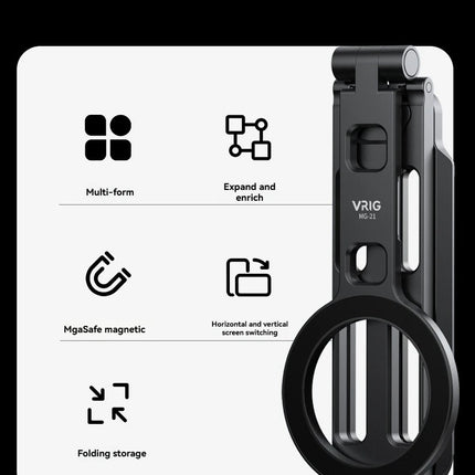 VRIG MG-21 Magnetic Phone Holder Magsafe Tripod with Arca-Swiss Cold Shoe for Phone Vlog Foldable Desktop Phone Mount for Travel
