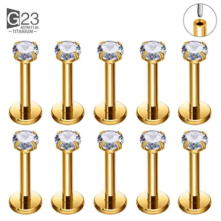 10pcs 20/18/16g G23 Titanium Piercing CZ Lip Labre Earrings set Lip Stud Ring Tragus Free Spiral Cartilage Jewelry For Women