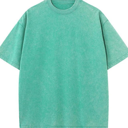 Summer men's washed T-shirt 230G pure cotton retro faded loose neutral basic short-sleeved loose fitness top