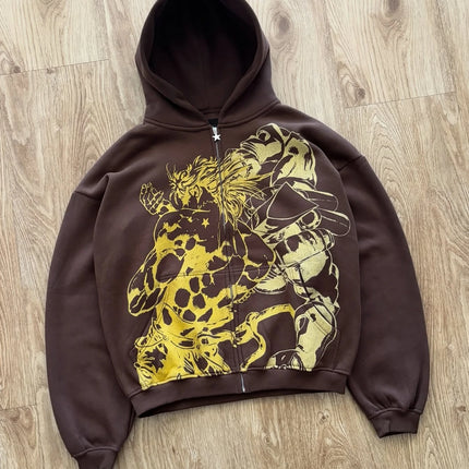 Y2k Stands Hiphop Japanese Za Warudo JOJO Hoodies Harajuku Oversized Mens Womens Zipper Hoodie Hip Hop Couple Street Sweatshirt