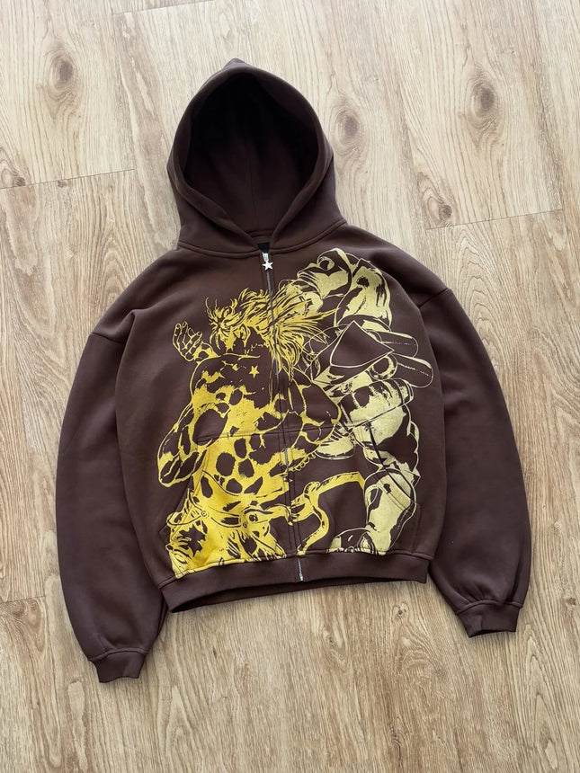 Y2k Stands Hiphop Japanese Za Warudo JOJO Hoodies Harajuku Oversized Mens Womens Zipper Hoodie Hip Hop Couple Street Sweatshirt