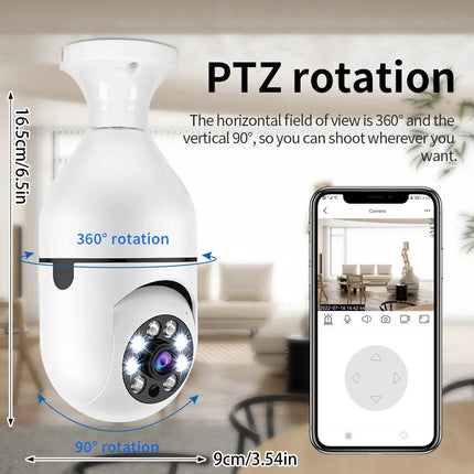 8MP E27 Bulb Wifi Surveillance Camera 10X Digital Zoom AI Humanoid Detection Color Night Vision Wireless Cameras Baby Monitor