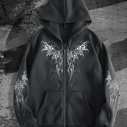 Best-selling Original Dark-style Printed Design Zipper Hooded Sweatshirt, Trendy Street Fashion Trend Zipper Hooded Sweatshirt