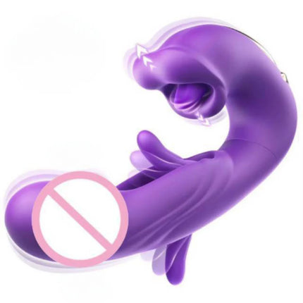 3In1 Telescopic Rotating Vibrators Dildo GSpot Clitoral Dual Stimulator Waterproof Women Tongue Licking Finger-Flapping Sex Toys