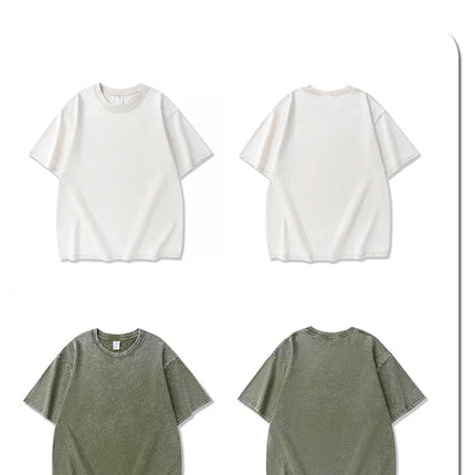 250gsm Men's Washed Vintage T-Shirts Street Hip Hop Retro Punk T Shirt Women Harajuku Casual Cotton Short Sleeve Acid Wash Tops