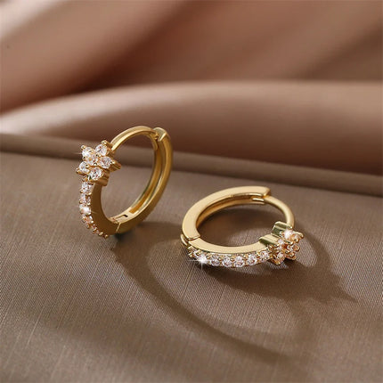 Fashion Stainless Steel Zircon Star Hoops Earrings For Women Vintage Crystal Zirconia Circle Earrings Punk Unisex Rock Jewelry