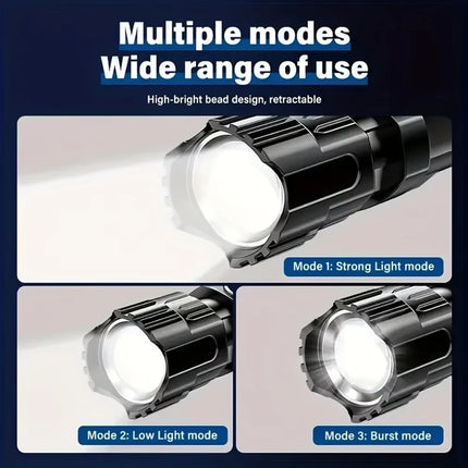 Rechargeable Zoom LED Flashlight Handheld Torch with 3 Modes Waterproof High Power Light Hand Lamp For Working Outdoor Camping