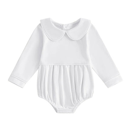 Pudcoco Baby Boys Girls Romper Long Sleeve Doll Collar Contrast Line Solid Color Bodysuit Newborn Playsuit