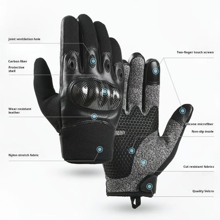 Full finger and half finger tactical gloves, touch screen anti cutting and anti stabbing, made of carbon fiber and leather mater