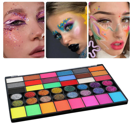 42 Colors Water Soluble Face Body Painting Set UV Neon Glitter Face Paint Art Halloween Christmas Party Body Paint Makeup Kit