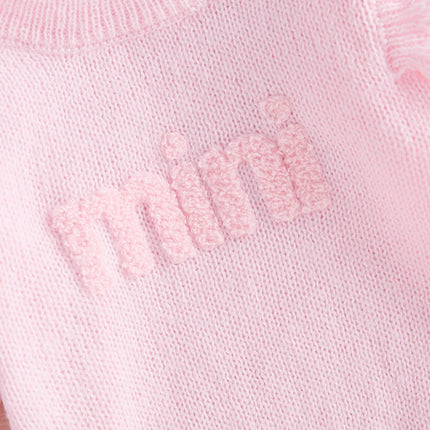 Newborn Baby Girls Knit Sweater Romper Long Flying Sleeve O Neck Mini Letter Embroidery Romper Jumpsuits