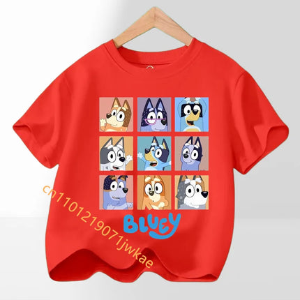2026 Summer Cartoon Printing Graphic Baby Outdoors Short Sleeve Tee Daily Wear Top Hot Bluey Themed Kids Boys Girls T-Shirt