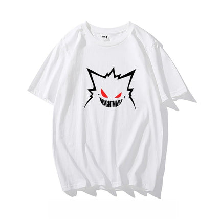 Pokémon Gengar Printing Tee Pure Cotton T-shirt Men's 2026 Summer Fashion Oversize Street Casual Y2K Tops Streetwear Clothing
