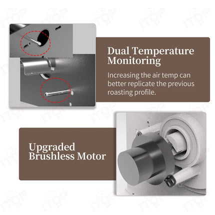 ITOP Coffee Roaster Artisan Connection IT-CBR-2 Electric Coffee Bean Roaster 4 Modes With Cooler Smoke Filter Roaster 500g 1000W
